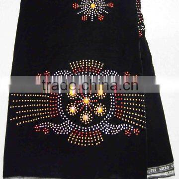 CL4026-black African velvet fabric with fashion rhinestones lace