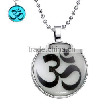 Glow in the dark Necklace om necklace yoga jewelry ,glass art photo necklace Glowing Jewelry Glowing Necklace