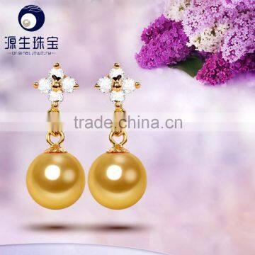 Japanese Circular 7--7.5mm Golden Akoya Pearl Jewelry Earrings for Sales photo-2