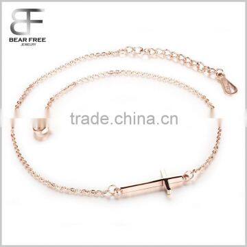 Elegant Rose Gold Tone Cross Anklet Bracelet Sexy Stainless Steel Foot Anklet Chain