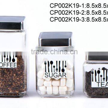 CP002K19 square glass jar with decal printing