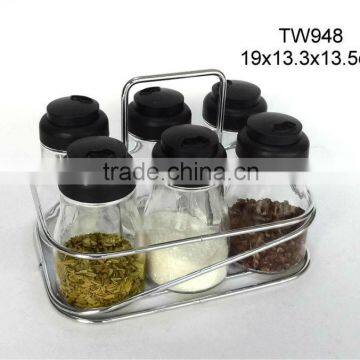 TW948 6pcs glass spice jar set with metal rack