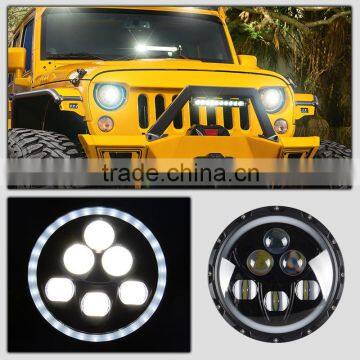 HTAUTO Halo round led headlight Waterproof 7inch Low High Beam LED Jeep Wrangler Head Light with DRL Daytime Running Light