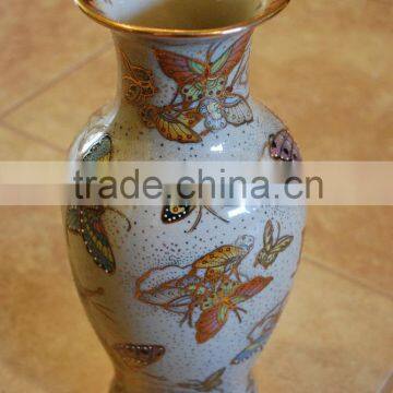 Vintage Porcelain Vase 12 Inch Chinese Butterfly Satsuma Hand Painted Pottery Vase