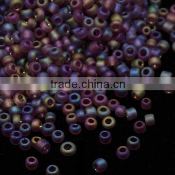 12/0 Frosted Glass Seed Beads, AB Color, Indigo, 1.5~2.0mm, Hole: 0.6mm; about 30000pcs/pound(SEED-A015-12-F5167)