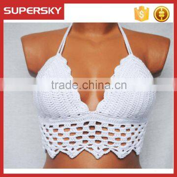 K-68 Women Crochet Lace Bralette Knit Tassels Bra Boho Bikini Halter Top Tank Crop