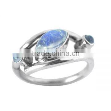 925 Sterling Silver Rainbow Moonstone Gemstone Ring Jewelry