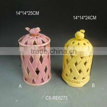 2016 new ceramic lantern and candle holder with handle