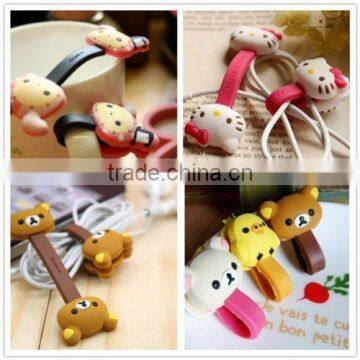 Lovely design personalized soft rubber pvc headphone cord wrap,silicone earphone cable winder