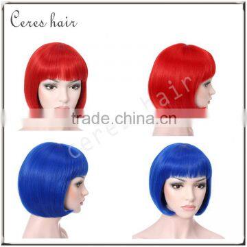 10inch Straight Flat Bang Short Bob Hair Cosplay Wig Natural Black Color