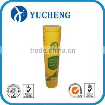 Tall long round metal box for snack packaging