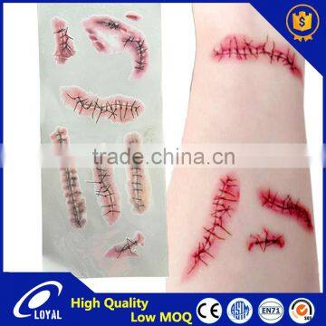 Hot Sale Custom Design Sutured Wounds Halloween Realistic Wound Tattoo Sticker For Body Decal
