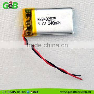 402035 3.7v 240mah lipo rechargeable Lithium Ion Polymer battery