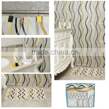 Yellow wave pattern bathroom accessories set