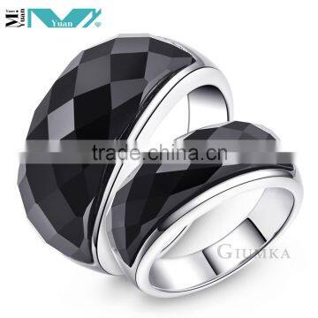 Mens Womens Stainless Steel Black Agate Ring