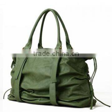 Green Genuine Leather Handle Bag Travel Kit Bag Customised Women Tote Bag