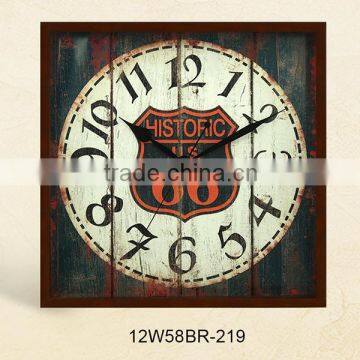 12 inch square shape wood material old style wall clock (12W58BR-219)