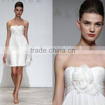 2012 strapless pleated white chiffon short/mini little white dress