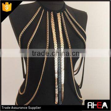 Hot Selling American Body Chain,Bib Black and Gold Chain Design Body Chain photo-3