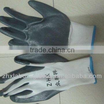 13gague white polyester shell,black nitrile coating,smooth finish