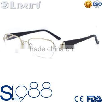 Newest Unique Silver Men Half-Frame Spring Hinge With diamond Acetate Temple Optical Eyewear