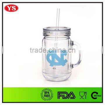bpa free plastic double wall mason jar 18 oz with handle