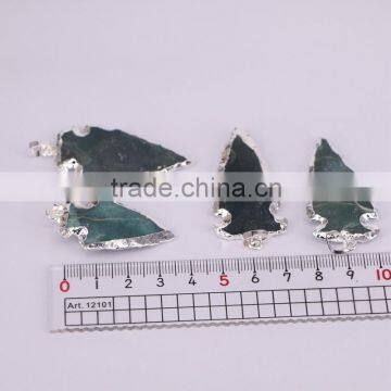 Silver Plated Edged Jasper Gem Stone Druzy Pendant, Green Arrow Pendant, For Jewelry Making