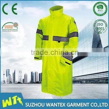 wholesale long waterproof rainwear unisex safety reflective raincoat polyester working raincoat clothing