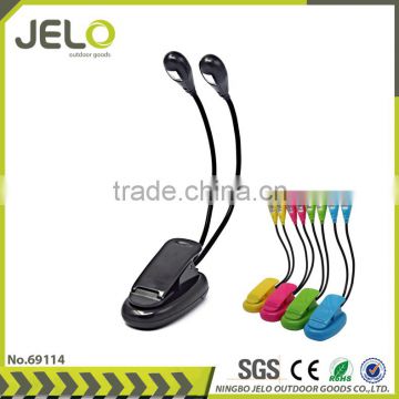 Two Heads 2LED Flexible Reading Light Clip Table Book Light