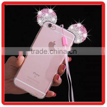 Fashion Luxury Diamond tpu cartoon mobile phone case Mickey Ears Rhinestone Clear Phone Case Cover for iphone 6 6s plus