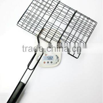 Hot Sale Non-stick Square Wooden Handle BBQ Grill Tools BBQ Grill Basket