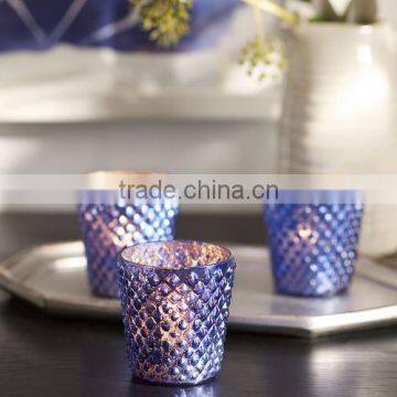 BLUE MERCURY GLASS VOTIVE CUPS, SET OF 3