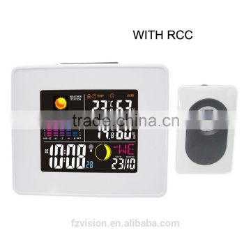 Wireless RCC LED Weather Station White Alarm Clock with Backlight Indoor Outdoor Temperature Humidity,led weather clock with rcc