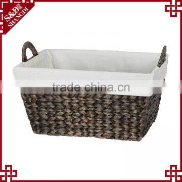 Black Dyeing Water Hyacinth Woven Deep Basket of Dirty Laundry With Liner photo-6