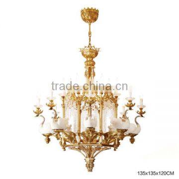 Imitated Swan Design 8 Lights Chandelier, Antique Brass Droplight With Porcelain Swan, Decorative Ceramic & Bronze Ceiling Lamp