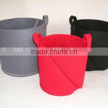 red round felt houseware storage basket with handle