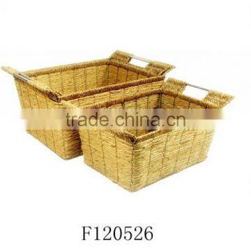 Set of Two Seagrass Storage Basket with Stainless Steel Handle