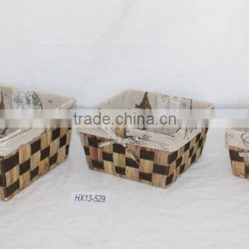 2014 Paper String And Rush Mixed Woven Storage Basket S/3