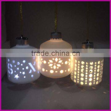 factory direct hanging LED lantern ceramic with hollow design for christmas