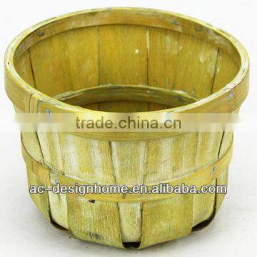 GOLDEN YELLOW WASH ROUND BAMBOO CHIP BASKET