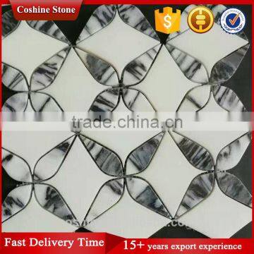 Pure White Marble and Panda White Marble Waterjet Mosaic Tile photo-3