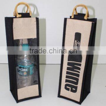 One Bottle Wine Juco Laminated Juco Bag With Window/juco Wine Bag Wholesale photo-4