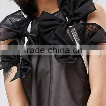 Summer Dress For Women Black Lightweight Organza Contrast Lining Crew Neck Bow Detail Midi Organza Dress photo-6