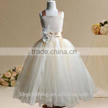 Girls Flower Dress Princess Party Pageant Formal Dress Crossed Back Sleeveless Lace Tulle Dress 4-9Y photo-3