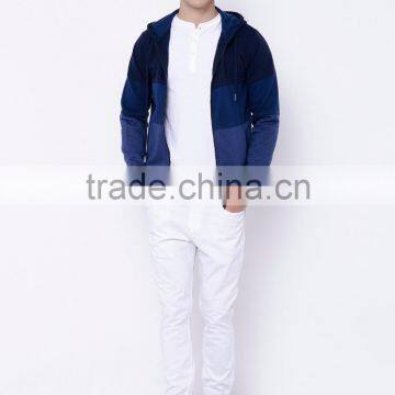 Men Blue Colourblocked Hooded Sweatshirt 2 Pockets Zip Closure Straight Hem Hoodies 100 Percent Cotton Soft Warm Comfort Sweater photo-5