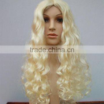 Wholesale Long Wave Heat Resistant Fiber Hair Side Part Blonde Synthetic Lace Front Halloween Wig photo-4