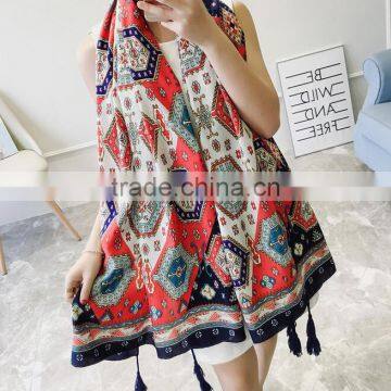 2017 New Spring China Girl Scarf National Wind Geometric Figure Cotton Material for Trip Women Tippet photo-2