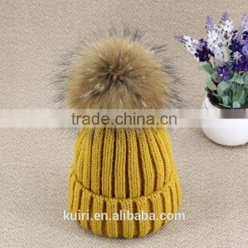 Women Beanies With Fox Fur Pompom Genuine Fur Ball Ski Cap Bobble Hat 15cm Fluffy photo-4