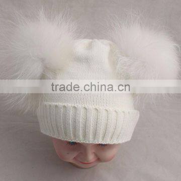 Myfur Christmas Kid Hat Girl Genuine Fur Pom Pom Children Crochet Winter Hat