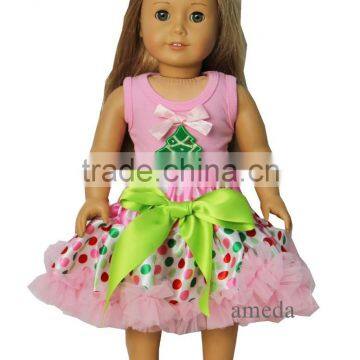 18" Doll Christmas Colorful Polka Dots Pettiskirt with Green Tree Light Pink Tank Top